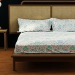 Urban Space Regal Percale Cotton 200 Tc Floral Bedsheet For King Bed, King Bedsheet Cotton With 2 Pillow Covers (Size 108 X 108 Inches, Mughal Garden - Blue)