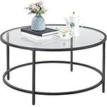 Yaheetech 36in Glass Coffee Table,Modern Black Round Sofa End Table with Metal Structure & Reinforced Frame for Living Room,Apartment,Small Space