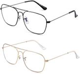JM 2Pack Vintage Aviator Blue Light Blocking Computer Glasses for Men Women, Square Metal Frame Eyeglasses Anti Glare Gold&Black