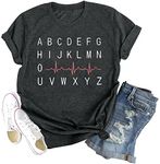 Nurse Shirt for Women Nurse Life Shirts Nursing School Gift Tee Nurse Letter Printed Tshirt Casual Short Sleeve Tops, Dark Grey, Medium