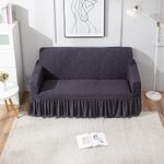 Hokipo Stretchable Elastic Cover With Ruffle Skirt For Sofa 2 Seater (Ar-4647-J5) - Grey