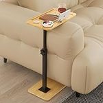 Yumkfoi Sofa Tray Table for Couch Arm, Side Table with 360° Rotating Phone Holder, Bamboo Height Adjustable TV Tray End Table C Shaped Table Couch Arm Tray Snack Table for Living Room, Bedroom