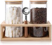 ComSaf Glass Coffee Container with Shelf, 2PCS Coffee Bean Storage Jars, 44 OZ Coffee Canister with Scoop, Glass Canister with Airtight Lid for Kitchen Coffee Station Organizer for Coffee, Sugar, Tea