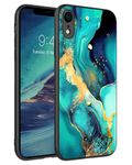 DOMAVER Case for iPhone XR Slim Fit Glow in The Dark Hybrid Hard PC Shockproof Drop Protective Girls Women Men Phone Cover for iPhone XR 6.1", Green Marble