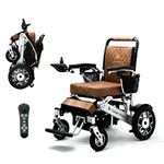 Alton Mobility - WOLF Foldable Lightweight Heavy Duty Electric Wheelchair 330 lbs Max Load 500W 13 Miles - Leather Brown