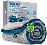 KKV Full-Sized SUV Drying Towel, 48”x24” Dual Sided Microfiber Car Cleaning Towel with Twisting Yarn Technique, 1400GSM Super Absorbent, Scratch-Free, Machine Washable (LightGrey-MarineBlue)