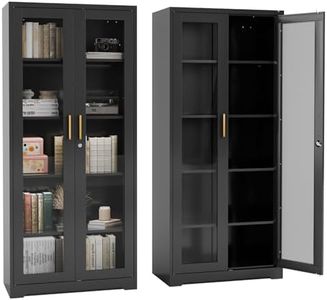 Kubohogar 71" Metal Display Cabinet with Glass Doors, Locking Curio Cabinets with 4 Adjustable Shelves, Glass Display Case for Collectibles, Metal Storage Cabinet