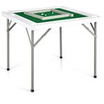 Goplus 35” Folding Mahjong Table, Portable Square Poker Table w/Wear-Resistant PVC Desktop, 4 Cup Holders & 4 Chip Grooves, Foldable Card Table for Table Games, Domino Game, Camping