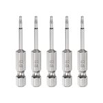 HARFINGTON 5Pcs Security Torx Bit 1/4" Hex Shank 2" Long Drill Bits T7 Torx Star S2 Steel Magnetic Tamper Resistant Screwdriver Bit