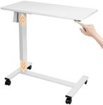 TOPSKY Electric Height Adjustable Overbed Bedside Table with Wheels for Home Office Use (White + White Frame)
