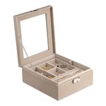 Prestige & Fancy Jewelry Organizer Box - 2 Layer Jewelry Box for Earrings, Necklaces, Rings, Bracelets and Accessories | Elegant Alligator-Style PU Leather Jewelry box (Grey - With window)