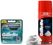 Gillette Classic Regular Pre Shave Foam, 418G With 33% Extra Free & Mach 3 Manual Shaving Razor Blades - 2S Pack (Cartridge) - Men, 1 Count