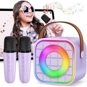 YLYYCC Mini Karaoke Machine with 2 Wireless Microphone, Portable Purple Bluetooth Speaker for Kids, Birthday Teen Toys Gifts Ideas for Girls Ages 4, 5, 6, 7, 8, 9, 10, 12+ Year Old, Family Home Party