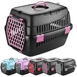 ZENQA Pet Carrier Dog Cat Carrier | Travel Transport Box 49 x 35 x 33 cm | Large Cat Carrier Cage Crate Basket | Carriers for Small Medium Dogs Cats Puppies Kitten Rabbit (Black Purple)