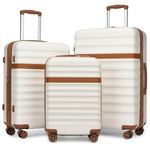 Kono Luggage Sets Hard Shell Suitcase Sets of 3 Piece ABS+PC Lightweight Travel Trolley with TSA Lock Spinner Wheels (Cream/Brown)