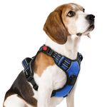 rabbitgoo Dog Harness Medium Breed, No Pull Pet Harness with 3 Buckles, Adjustable Soft Padded Dog Vest with Instant Control Handle, Easy Walking Reflective Pet Vest, Blue, M