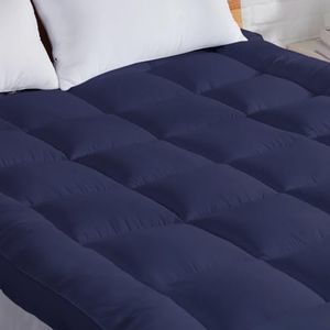 AJISH Mattress Topper Queen Size 78X60 | 3" inch Thickness Premium Mattress Padding | Ultra Soft & Fluffy | Elastic Band Upto 10" Inch | Machine Washable (Dark Blue, 5 X 6.5 Feet)