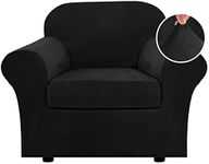 H.VERSAILTEX Rich Velvet Stretch 2 Piece Chair Cover Chair Slipcover Sofa Cover Furniture Protector Couch Soft with Elastic Bottom Chair Couch Cover with Arms Width Up to 49 Inch(Chair, Black)