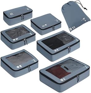 ECOHUB Organizer Valigie 7 Pezzi Set Packing Cubes Kit Viaggio PET Ecologico Accessori da Viaggio Organizer Viaggio Salvaspazio Porta Scarpe da Viaggio Organizer Zaino (Grigio)