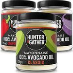 Hunter & Gather Avocado Oil Keto Seed Oil Free Mayonnaise Variety Pack 3x175g | 1xClassic, 1xGarlic, 1xChipotle & Lime | Made with Pure Avocado Oil & Free Range British Egg Yolk | Gluten & Sugar Free