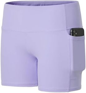 Willit Girls' 4" Volleyball Shorts with Pockets Youth Spandex Biker Dance Yoga Athletic Shorts Kids Running Light Purple M