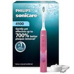 Philips Sonicare 4100 Electric Toothbrush, Sonic Toothbrush with Two Intensity Levels, Pressure Sensor and Timer, Paradise Pink Prismatic, Model HX3689/21