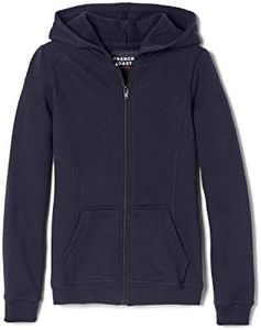 French Toast girls Zip Front Fleece Hoodie School Uniform Coat, Navy, 10 12 US