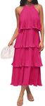 ZESICA Women's Summer Sleeveless Halter Neck Ruffle Tiered Layed Chiffon Flowy Swing Long Midi Dress,Rose,Medium