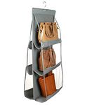 Kuber Industries Dust Proof Hanging Handbag Purse Clutch Organizer with 6 Large Compartments & Hanger (Grey), Cotton