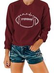 SINBRLAI Women's Game Day Sweatshirt Football Graphic Print Pullover Long Sleeve Crewneck Casual Tops Wine