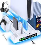 PS5 / PS5 Slim / PS5 Pro Stand and Cooling Station with LED Controller Charging Station for PlayStation 5 Console, PS5 Controller Charger, PS5 / PS5 Slim / PS5 Pro Accessories with 3 Level Cooling Fan