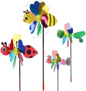 Molino de Viento, Darryy 4 Piezas Molinillo de Viento Jardin, Molinillo Viento 3D, Molinillo Viento Plastico, Molinillo de Viento Colores, Molino de Viento Decorativo, Molino Viento Niños, 54.5 cm
