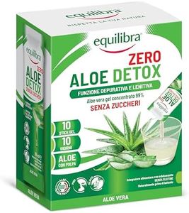Equilibra Aloe Detox Zero, Aloe Vera Gel Concentrato 99%, 10 stick da 30 ml, Filiera 100% italiana, con Polpa, Senza zuccheri, Funzione Depurativa e Lenitiva, Da Bere Puro o Diluito in Acqua
