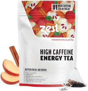 Zest 150mg High Caffeine Energy Leaf Blend - Cinnamon Apple Black Tea - 20 Pack Bag - All Natural Strong Flavored Healthy Coffee Alternative Highly Caffeinated Substitute - Perfect for Keto Diet