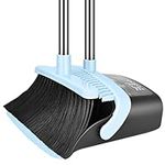 Folews Broom and Dust Pan Heavy Duty, 55 Inch Long Handle Broom and Dustpan Set Commercial Large Broom with Dustpan Combo Set for Lobby Home Kitchen Outdoor Indoor - Blue