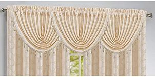 PREMIUS Margie Jacquard Rod Pocket Waterfall Window Valance with Beads, Beige, 48x37 Inches