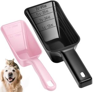 GNEOCO 2 Pack Dog Food Scoop with 1 Cup and 2 Cup Capacity, Plastic Pet Food Measuring Scoops with Clear Measurement Lines for Dogs, Cats & More,Dishwasher safe (Pink and Black)