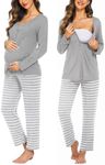 Ekouaer Nursing Pajama Maternity Pajamas Labor Delivery Pjs Printing Long Sleeve Breastfeeding Pajamas Pregnancy Sleepwear Light Grey Stripe XL