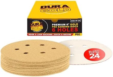 Dura-Gold Premium 60 Grit 6" Gold Sandpaper Discs, 6 Hole Pattern Dustless, Box of 24 - Hook & Loop Backing for DA Sander, Finishing Coarse Sanding Abrasive Automotive Paint, Woodworking Wood, Metal