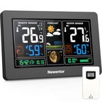 Newentor Weather Station Wireless Indoor Outdoor Thermometer, 7.5in Large Temperature Humidity Monitor, Forecast Station with Barometer, USB Output Port and Adjustable Backlight, Black, 1 Sensor