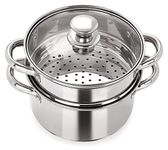 Pristine Stainless Steel Tri Ply Induction Base 2 Tier Multi Purpose Steamer/Modak Maker with Glass Lid, 18cm, Silver