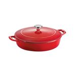 TRAMONTINA Bestow Enameled Cast Iron Braiser 3.8L with Lid | Casserole Pan | Shallow Dutch Oven | Even Heat Retention | Low Oil Healthy Cooking | No Seasoning Required | All Cooktops Compatible | Red