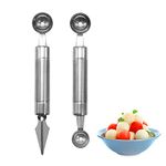 2pcs Dual Side Melon Baller, Stainless Steel Multifunctional Melon Scoop Carving Tool for Watermelon DIY Fruit Salads