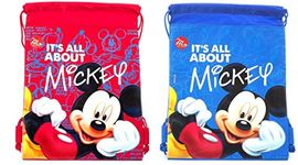 2 Disney IT'S ALL ABOUT Mickey Drawstring Backpack Sling Tote Sport Gym Bag Red & Blue(M8-BP), Red Blue, Drawstring