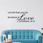 Wall Stickers for Bedroom, Love Wall Decals, (Easy to Install), Wall Decor Quotes Couples Romantic Marriage Women Husband Wife Mr and Mrs, Bible Verse Religious Scripture Christian Inspirational Positive Poster Family Word Sayings Sign Art Home Vinyl, Let All That You Do Be Done in Love 32"X12.5"