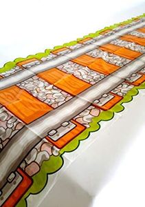 2 x Railroad Train Track Party Table Cover Tablecloth Runner Reusable Plastic Table Cover for Kids Parties L86” x W17” Inches by Playscene (2 PACK)