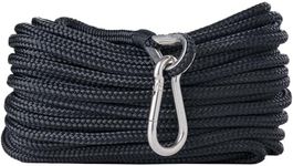 Rainier Supply Co. Boat Anchor Line - 50 ft x 3/8 inch Anchor Rope - Double Braided Nylon Anchor Boat Rope with 316SS Thimble and Heavy Duty Marine Grade Snap Hook - Black