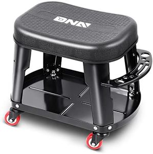 DNA MOTORING TOOLS-00252 Removable Rolling Garage Stool with Seat Cushion & Tool Tray Plate,300lbs Max Weight Capacity