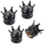 Crown Tire Valve Stem Caps, 4 pcs Crystal Rhinestone Air Cap Cover, Attractive Dustproof Bling Universal Stem Covers for Car Truck Motorcycle SUV and Bike (Black)