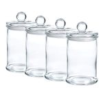 Gala Houseware Set of 4 Glass Apothecary Jars with Lids, Clear Canisters Set Bathroom Storage and Organizer Canisters for Qtips, Cotton Swabs, Cotton Balls, Bath Salts